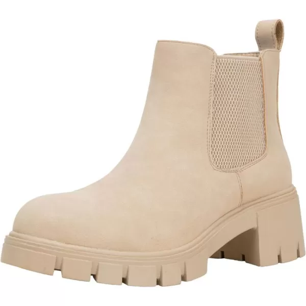 Vepose Womens 936 Chelsea Ankle Boots Platform Lug Sole Elastic Slip on BootiesBclassic936beige