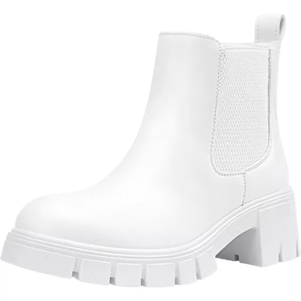 Vepose Womens 936 Chelsea Ankle Boots Platform Lug Sole Elastic Slip on BootiesClassic936allwhite