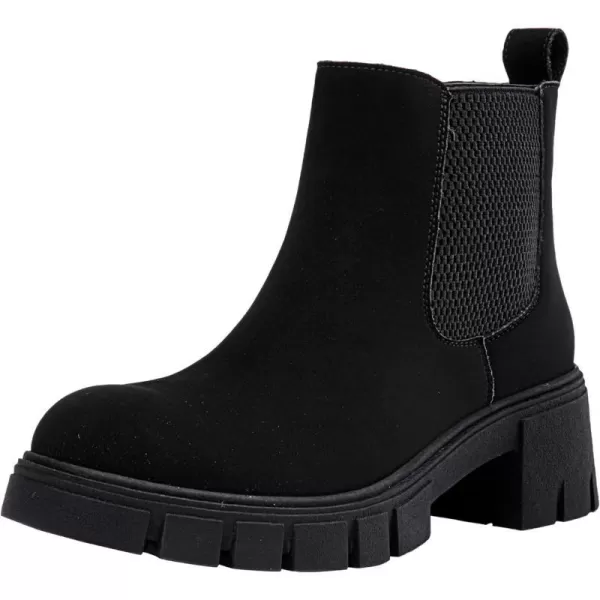 Vepose Womens 936 Chelsea Ankle Boots Platform Lug Sole Elastic Slip on BootiesClassic936blacknubuck