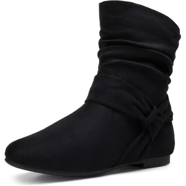 Vepose Womens Mid Calf Boots Fashion Slouch Flat Ankle Booties with ComfortBlackzipper 939a