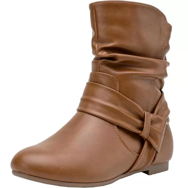 Vepose Womens Mid Calf Boots Fashion Slouch Flat Ankle Booties with ComfortBrown Puzipper 939a