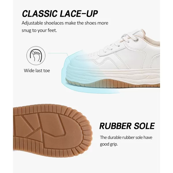 Vepose 8060 Womens Fashion Platform SneakersWide Toe Design Leather Casual Tennis Laceup ShoesWide Toe Platform8060beige