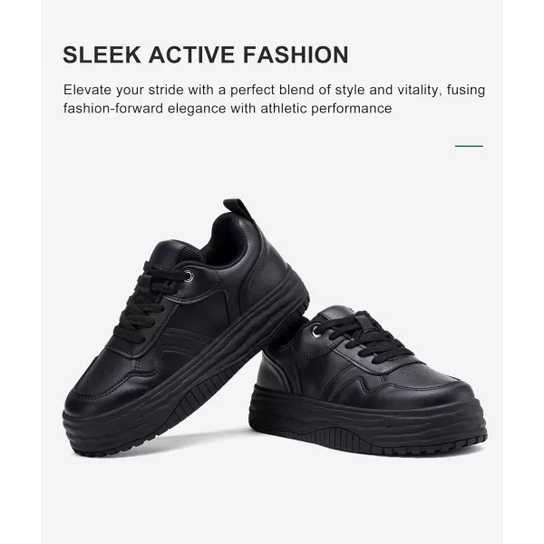 Vepose 8060 Womens Fashion Platform SneakersWide Toe Design Leather Casual Tennis Laceup ShoesWide Toe Platform8060black