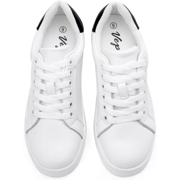 Vepose Womens 8003 Fashion Lace Up Comfortable Casual Tennis SneakersBleather Sneakerswhite Black