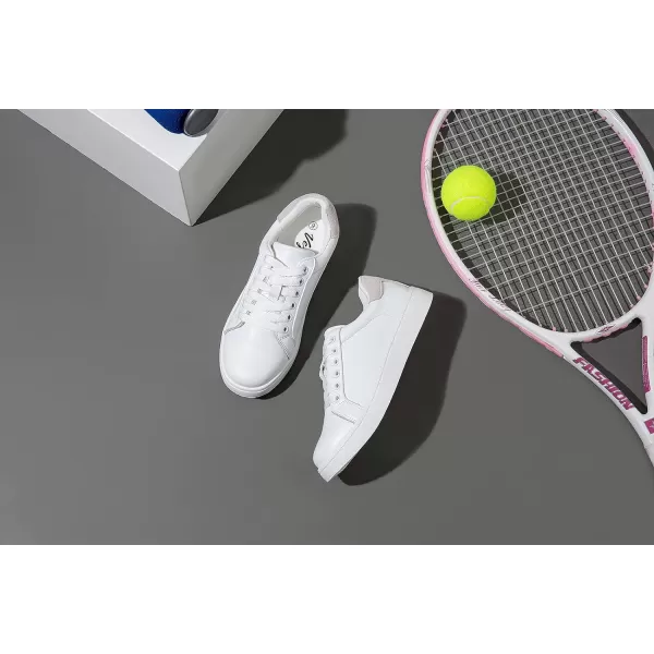 Vepose Womens 8003 Fashion Lace Up Comfortable Casual Tennis SneakersBleather Sneakerswhite Grey