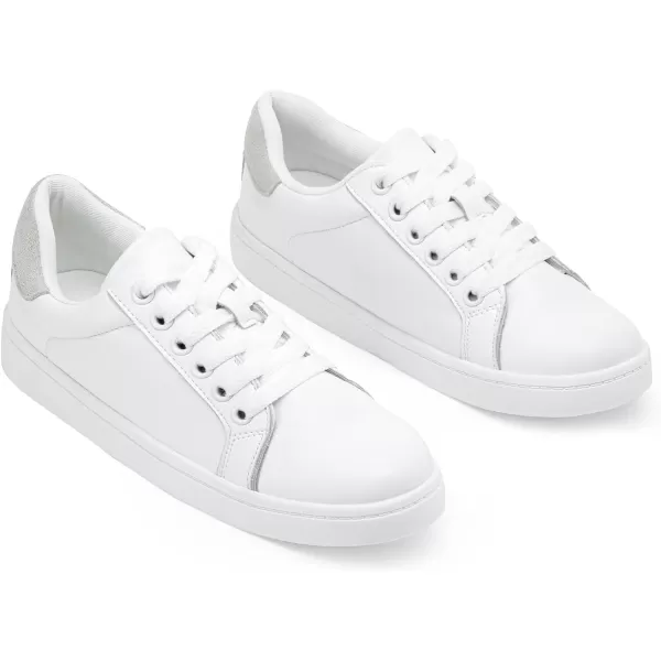 Vepose Womens 8003 Fashion Lace Up Comfortable Casual Tennis SneakersBleather Sneakerswhite Grey