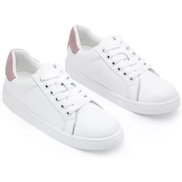 Vepose Womens 8003 Fashion Lace Up Comfortable Casual Tennis SneakersBleather Sneakerswhite Pink