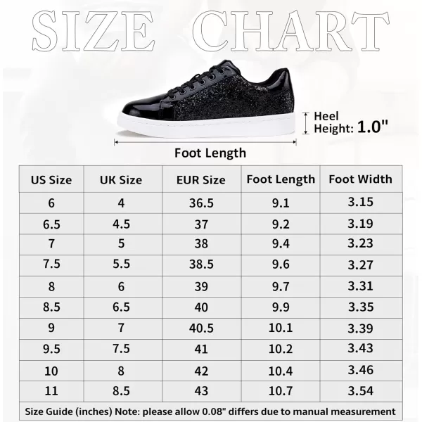 Vepose Womens 8003 Fashion Lace Up Comfortable Casual Tennis SneakersCglitter Sneakersblack