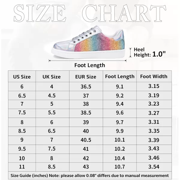 Vepose Womens 8003 Fashion Lace Up Comfortable Casual Tennis SneakersCglitter Sneakersrainbow