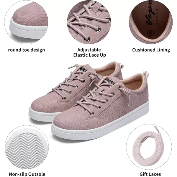 Vepose Womens 8003 Fashion Lace Up Comfortable Casual Tennis SneakersDfashion 8005greyTaupe Embossed