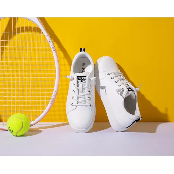 Vepose Womens 8003 Fashion Lace Up Comfortable Casual Tennis SneakersDfashion 8005white