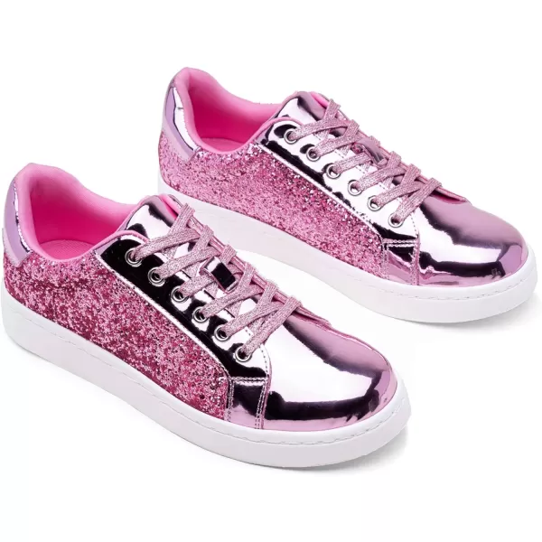 Vepose Womens 8003 Fashion Lace Up Comfortable Casual Tennis SneakersGlitter Sneakerspink