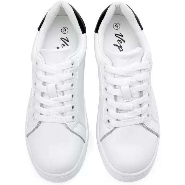 Vepose Womens 8003 Fashion Lace Up Comfortable Casual Tennis SneakersLeather Sneakerswhite Black