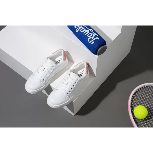 Vepose Womens 8003 Fashion Lace Up Comfortable Casual Tennis SneakersLeather Sneakerswhite Pink