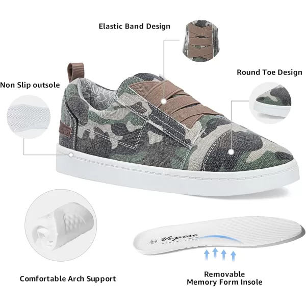 Vepose Womens 8006 Fashion Sneakers Walking Comfortable Shoes Slip on Casual SneakerComfy Sneakers8006camo