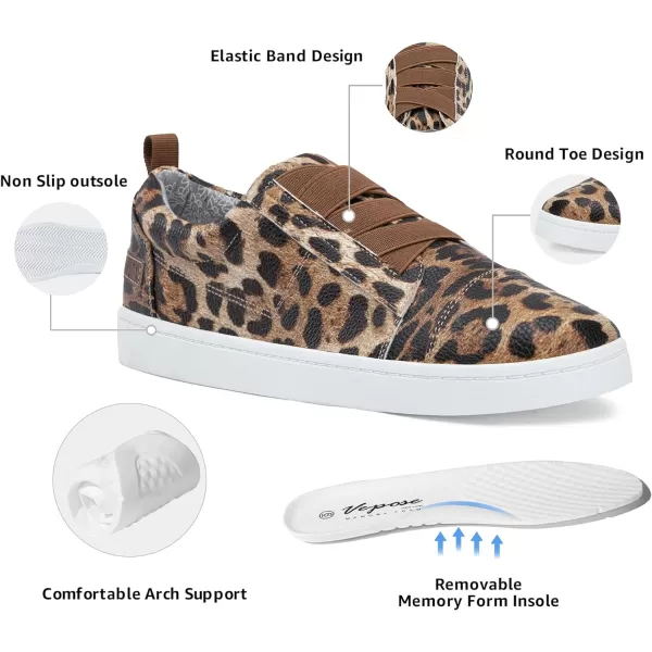 Vepose Womens 8006 Fashion Sneakers Walking Comfortable Shoes Slip on Casual SneakerComfy Sneakers8006leopard