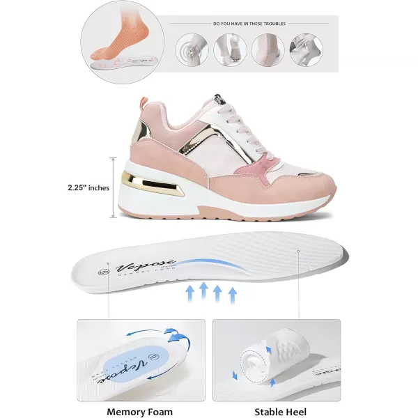 Vepose Womens 8026 Fashion Arch Support Wedge Sneakers Comfortable Casual Walking Tennies ShoesSneaker Shoes8026pink