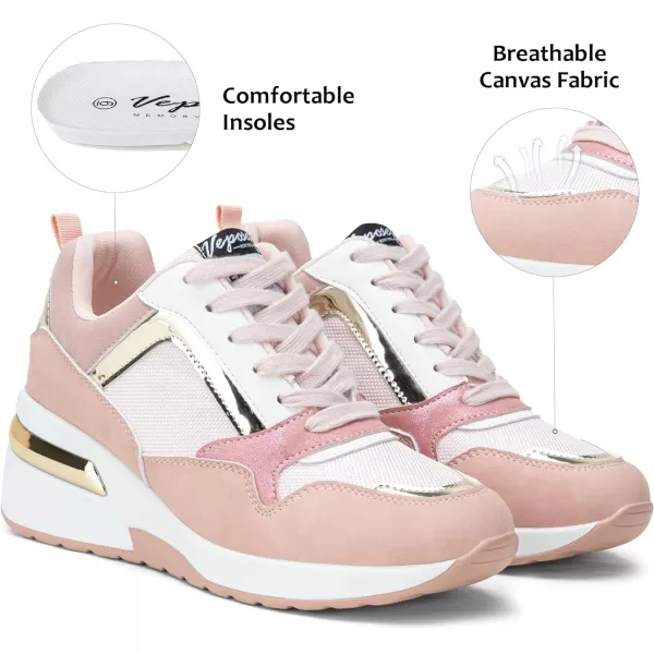 Vepose Womens 8026 Fashion Arch Support Wedge Sneakers Comfortable Casual Walking Tennies ShoesSneaker Shoes8026pink