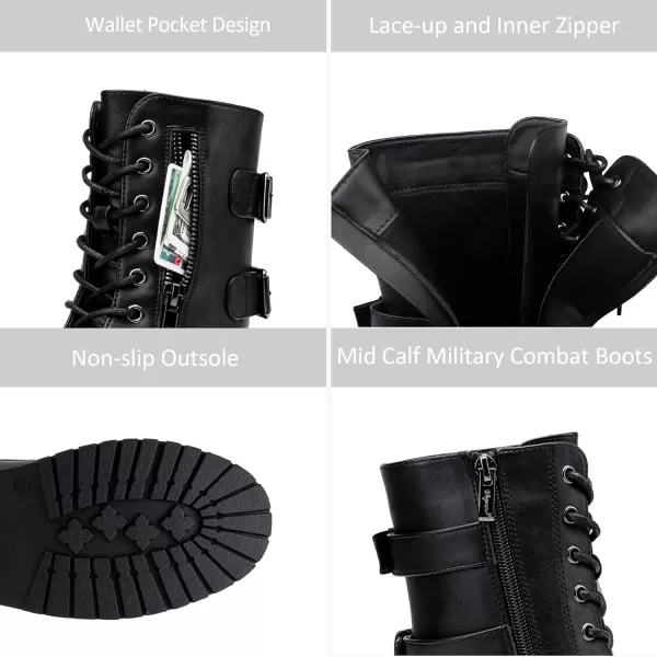 Vepose Womens 928 Military Combat Boots Mid Calf Bootswith Card Knife Wallet PocketAhigh Combat929black