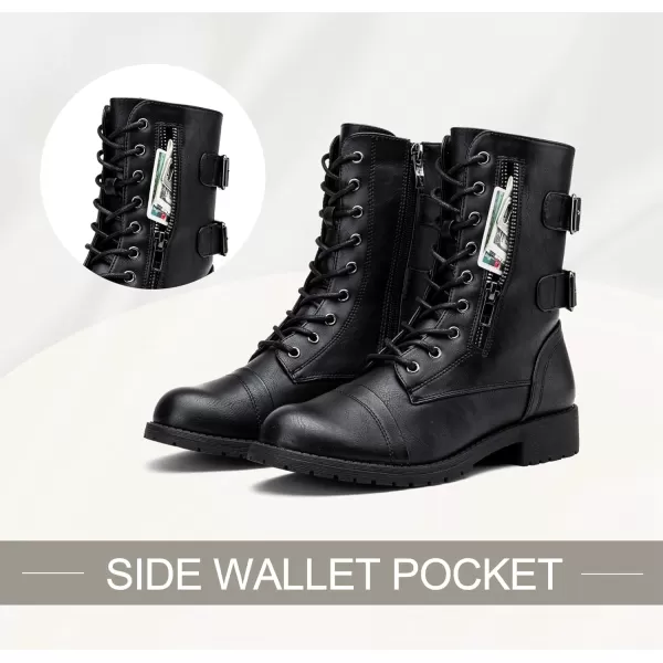 Vepose Womens 928 Military Combat Boots Mid Calf Bootswith Card Knife Wallet PocketHigh Combat929black