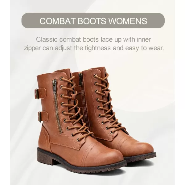 Vepose Womens 928 Military Combat Boots Mid Calf Bootswith Card Knife Wallet PocketHigh Combat929brown