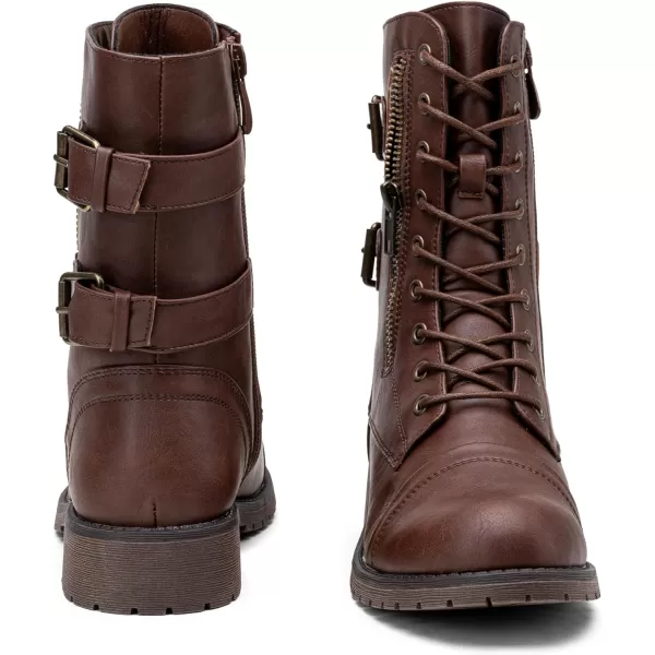 Vepose Womens 928 Military Combat Boots Mid Calf Bootswith Card Knife Wallet PocketHigh Combat929cognac