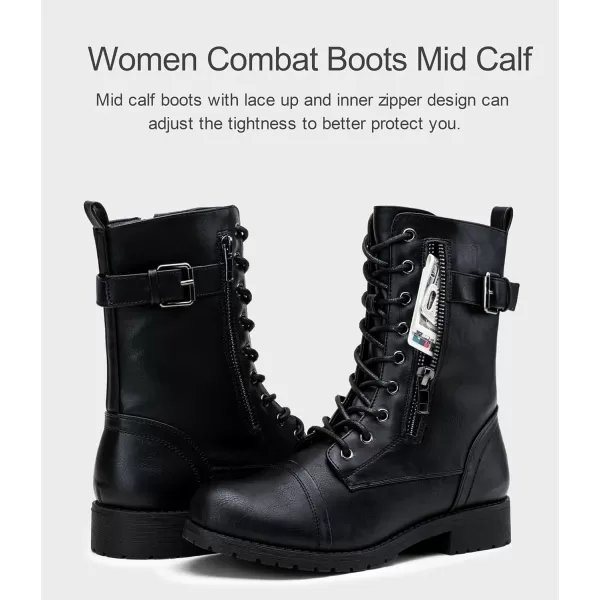 Vepose Womens 928 Military Combat Boots Mid Calf Bootswith Card Knife Wallet PocketMilitary928black