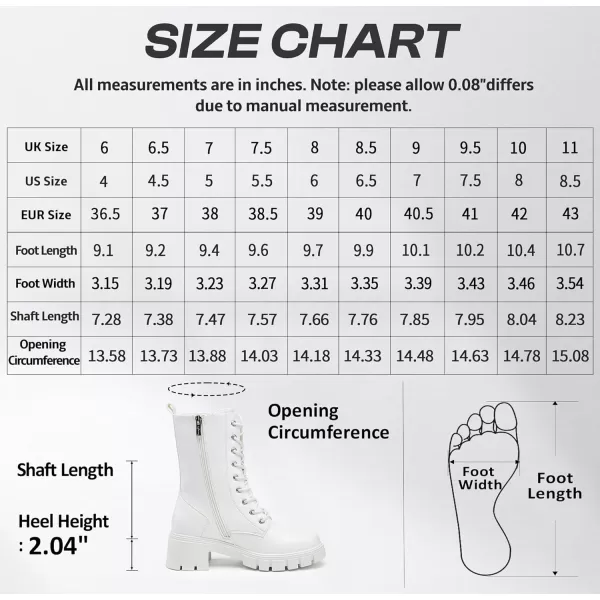 Vepose Womens 9650 Mid Calf Boots Lace Up Combat Boots Elastic Chunky Platform Boots for WomenMid Calf Boots9650all White