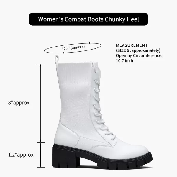 Vepose Womens 9650 Mid Calf Boots Lace Up Combat Boots Elastic Chunky Platform Boots for WomenMid Calf Boots9650white