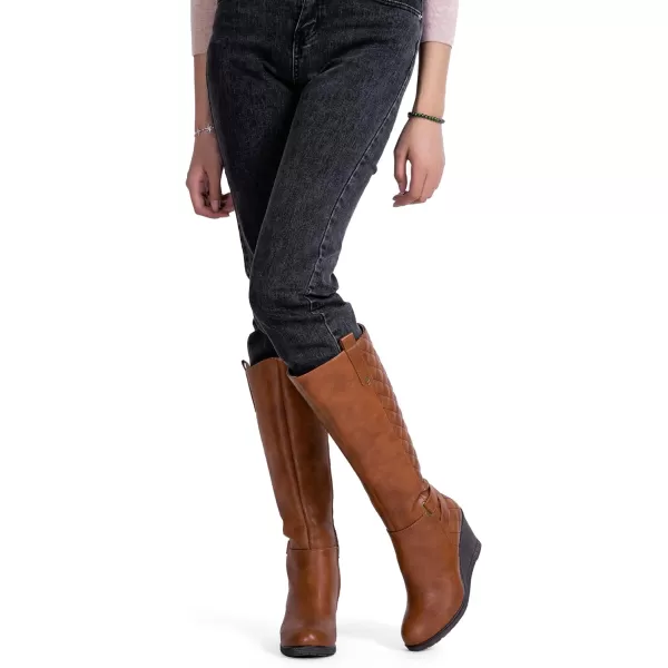 Vepose Womens 9652  Knee High Boots  Wedge Calf Boot with Side ZipperWedge Knee Boots9652brown