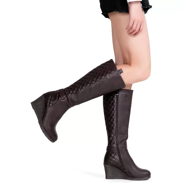 Vepose Womens 9652  Knee High Boots  Wedge Calf Boot with Side ZipperWedge Knee Boots9652coffee