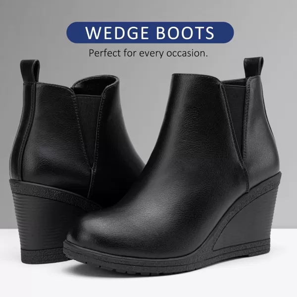 Vepose Womens 9678 Wedge Ankle Boots 3 inches Wedge Heel Chelsea Booties with Side Zipper for LadiesWedge Chelsea9678black