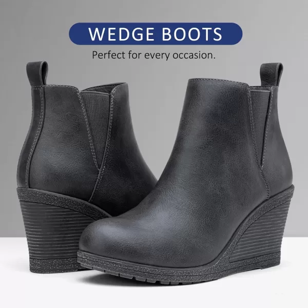 Vepose Womens 9678 Wedge Ankle Boots 3 inches Wedge Heel Chelsea Booties with Side Zipper for LadiesWedge Chelsea9678grey