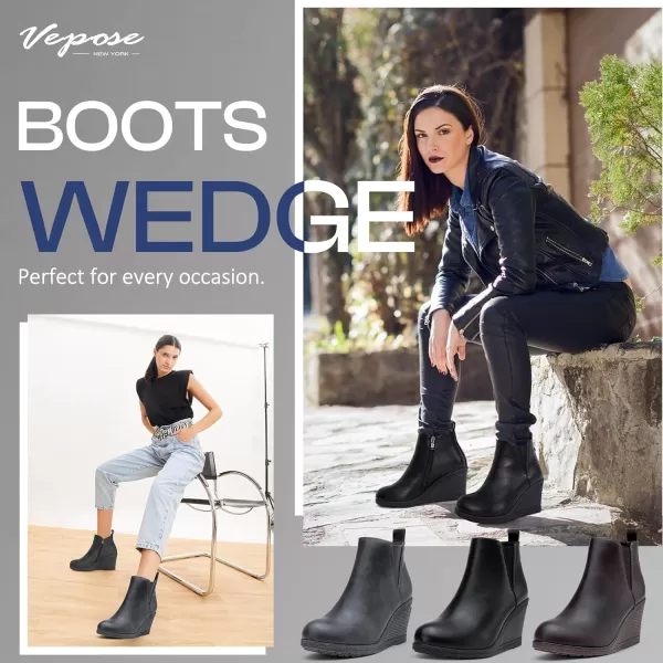 Vepose Womens 9678 Wedge Ankle Boots 3 inches Wedge Heel Chelsea Booties with Side Zipper for LadiesWedge Chelsea9678grey