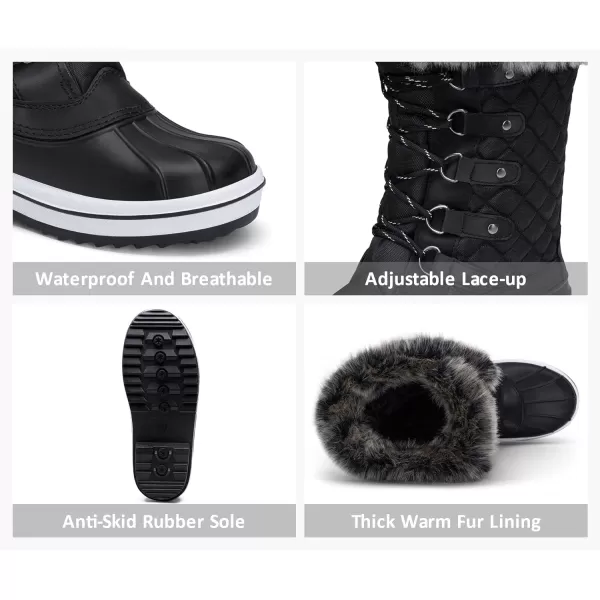 Vepose Womens 970A971A Mid Calf BootsWaterproof Insulated Snow Tall Boots Laces Warm Fur ShoesInsulated Boots971ablack