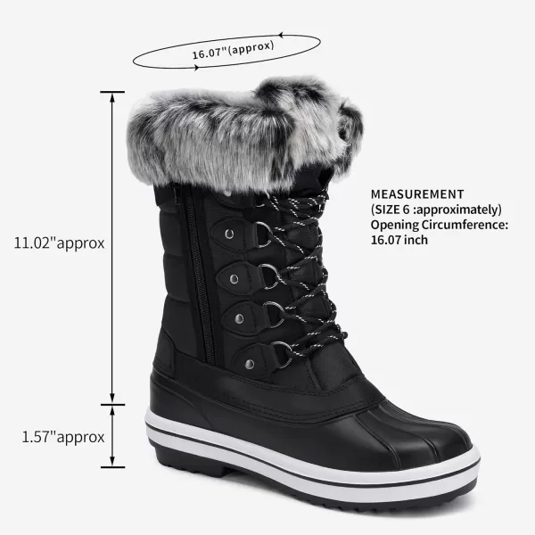 Vepose Womens 970A971A Mid Calf BootsWaterproof Insulated Snow Tall Boots Laces Warm Fur ShoesWaterproof Boots970ablack