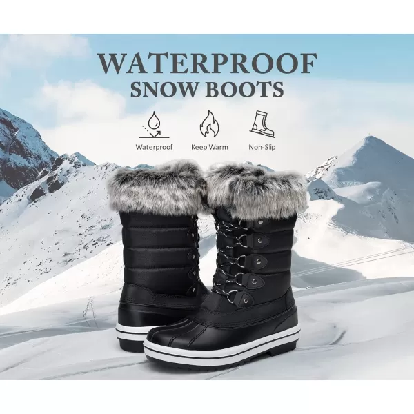 Vepose Womens 970A971A Mid Calf BootsWaterproof Insulated Snow Tall Boots Laces Warm Fur ShoesWaterproof Boots970ablack