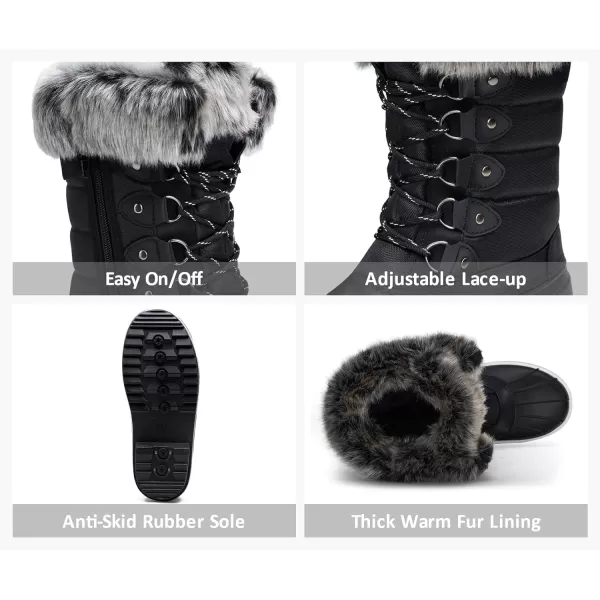 Vepose Womens 970A971A Mid Calf BootsWaterproof Insulated Snow Tall Boots Laces Warm Fur ShoesWaterproof Boots970ablack