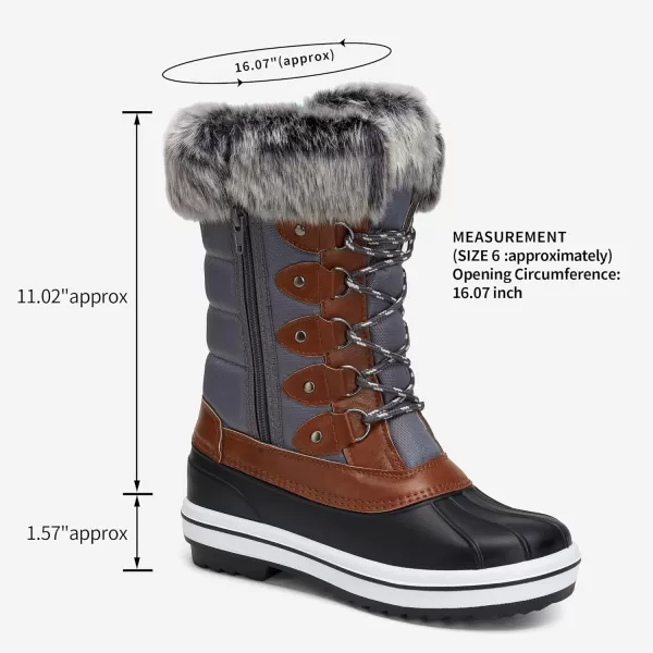 Vepose Womens 970A971A Mid Calf BootsWaterproof Insulated Snow Tall Boots Laces Warm Fur ShoesWaterproof Boots970ablackGrey