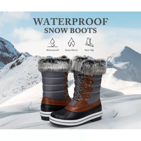 Vepose Womens 970A971A Mid Calf BootsWaterproof Insulated Snow Tall Boots Laces Warm Fur ShoesWaterproof Boots970ablackGrey