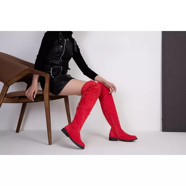 Vepose Womens 998 Suede Over the Knee High Boots Low Flat Heel Thigh High Boots for WomenKnee High998red