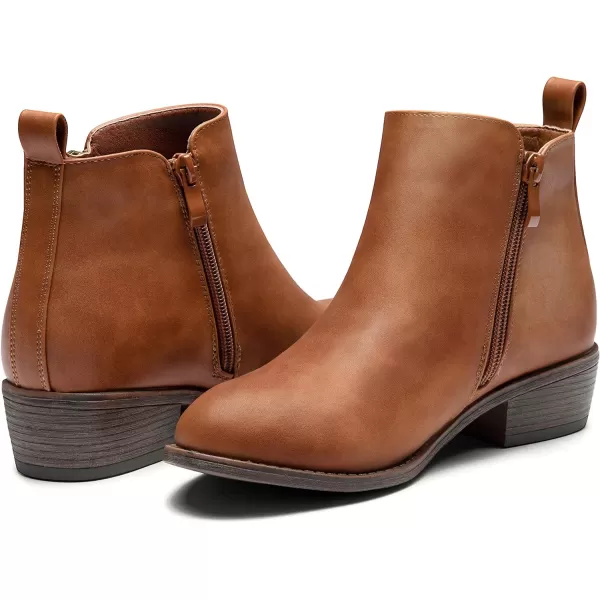 Vepose Womens Ankle Boots Low Heel Casual Boot Round Toe Zipper Booties for Women1050brown