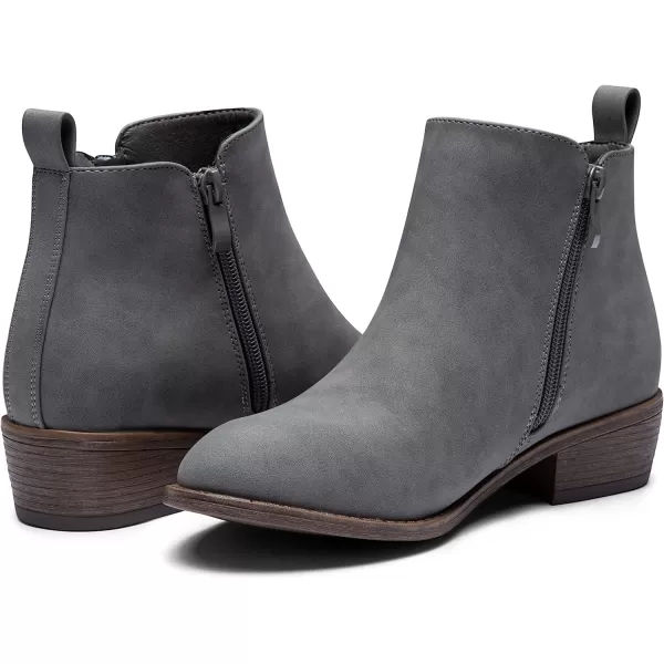 Vepose Womens Ankle Boots Low Heel Casual Boot Round Toe Zipper Booties for Women1050grey