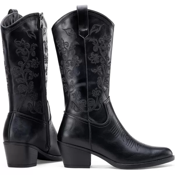 Vepose Womens CZR9803 Cowgirl MidCalf BootsCowboyczr9803blackzz