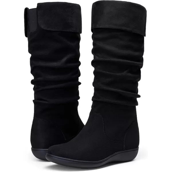 Vepose Womens Knee High Comfortable Boots Suede Slouch Flat Boots for WomenSlouch Suede Boots942 Black