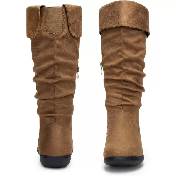 Vepose Womens Knee High Comfortable Boots Suede Slouch Flat Boots for WomenSlouch Suede Boots942 Camel