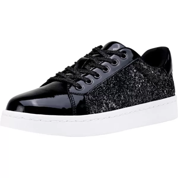 Vepose Womens 8003 Fashion Lace Up Comfortable Casual Tennis SneakersCglitter Sneakersblack