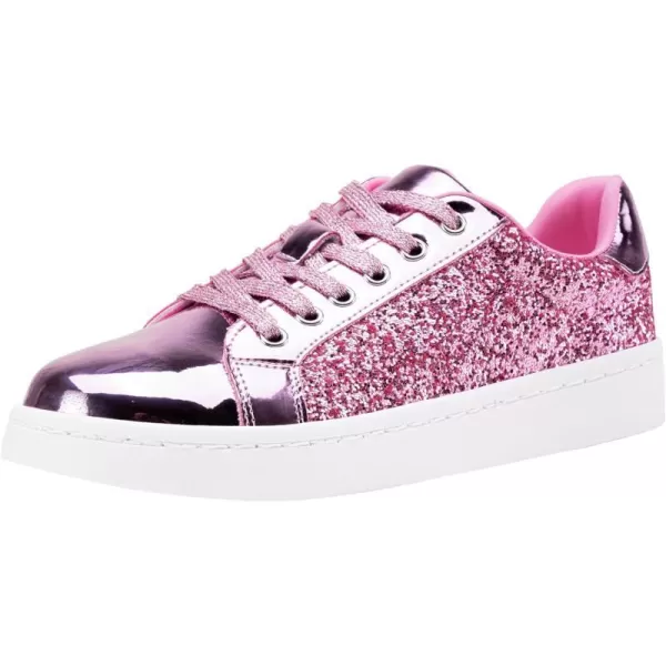 Vepose Womens 8003 Fashion Lace Up Comfortable Casual Tennis SneakersGlitter Sneakerspink