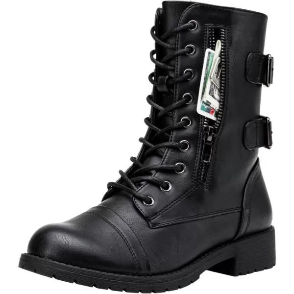 Vepose Womens 928 Military Combat Boots Mid Calf Bootswith Card Knife Wallet PocketHigh Combat929black