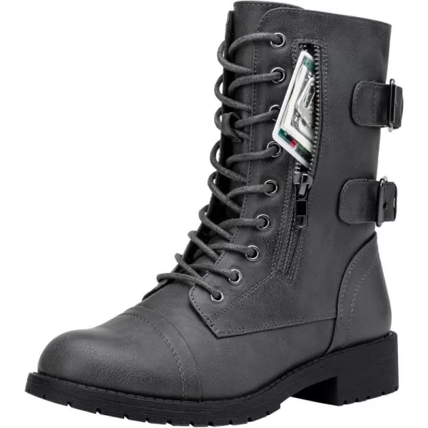 Vepose Womens 928 Military Combat Boots Mid Calf Bootswith Card Knife Wallet PocketHigh Combat929grey